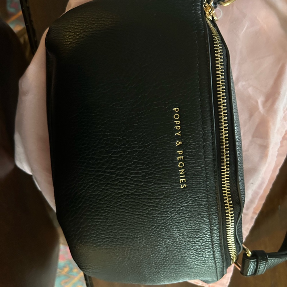 Poppy & Peonies Black Pebbled Leather Crossbody Belt Bag - Picture 9 of 14